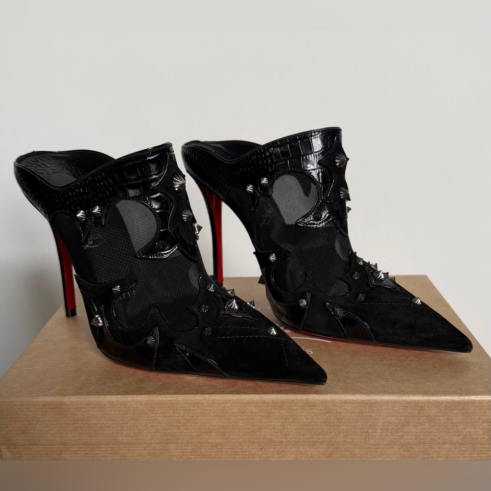 Christian Louboutin Black Mulatiag Spiked Mules - Picture 2 of 12